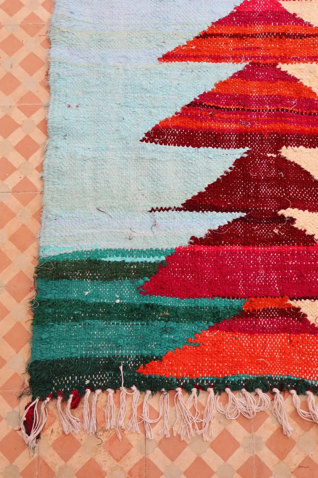 Tapis Berbère Coloré Kilim Boucherouite Bleu Ciel Multicolore   - 242 x 144 cm Néda