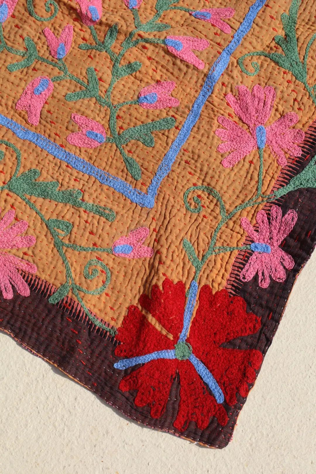 Kantha Suzani indien Brodé Multicolore Orange– Coton Néda