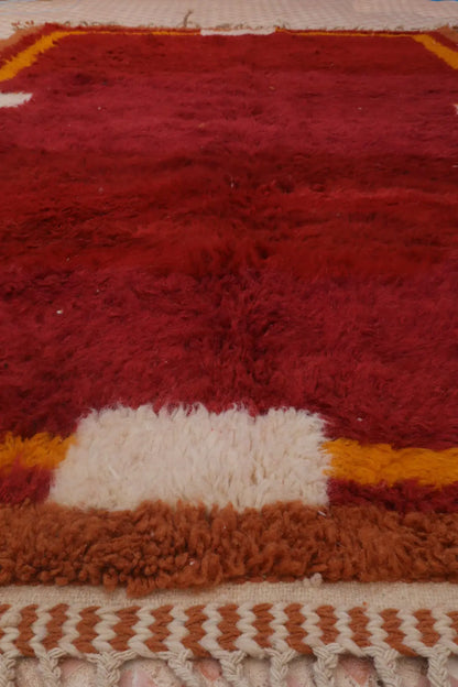 Tapis Berbère Béni Ouarain Minimaliste Coloré Bordeaux Jaune Moutarde Marron Blanc - 259 x 165 cm Néda