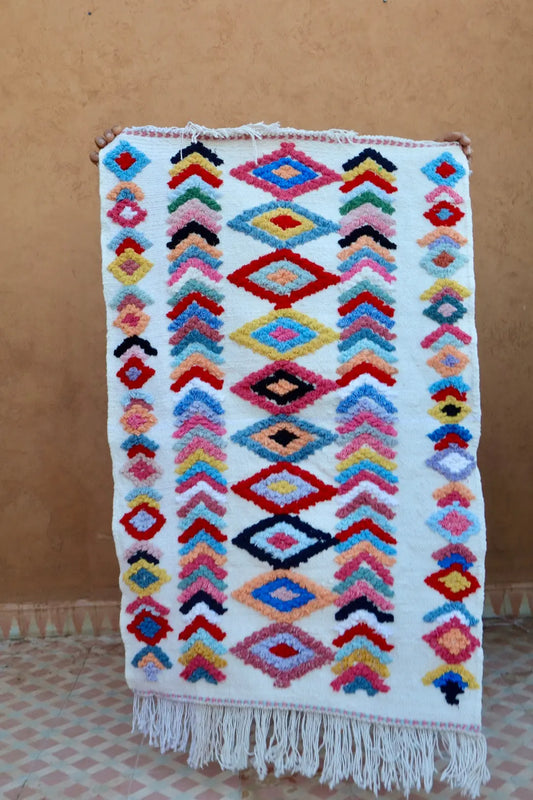 Tapis Berbère Boucherouite Coloré – Coton recyclé et lavable - 68 x 104 cm Néda