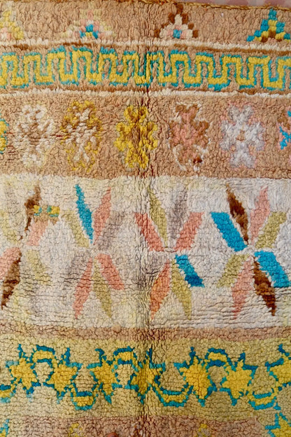 Tapis Berbère Ancien Jaune Pâle Beige Bleu- 345 x 193 cm Néda
