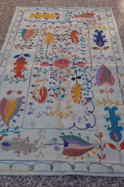 Tappeto Kilim afghano Suzani bianco multicolore - 150 x 90 cm