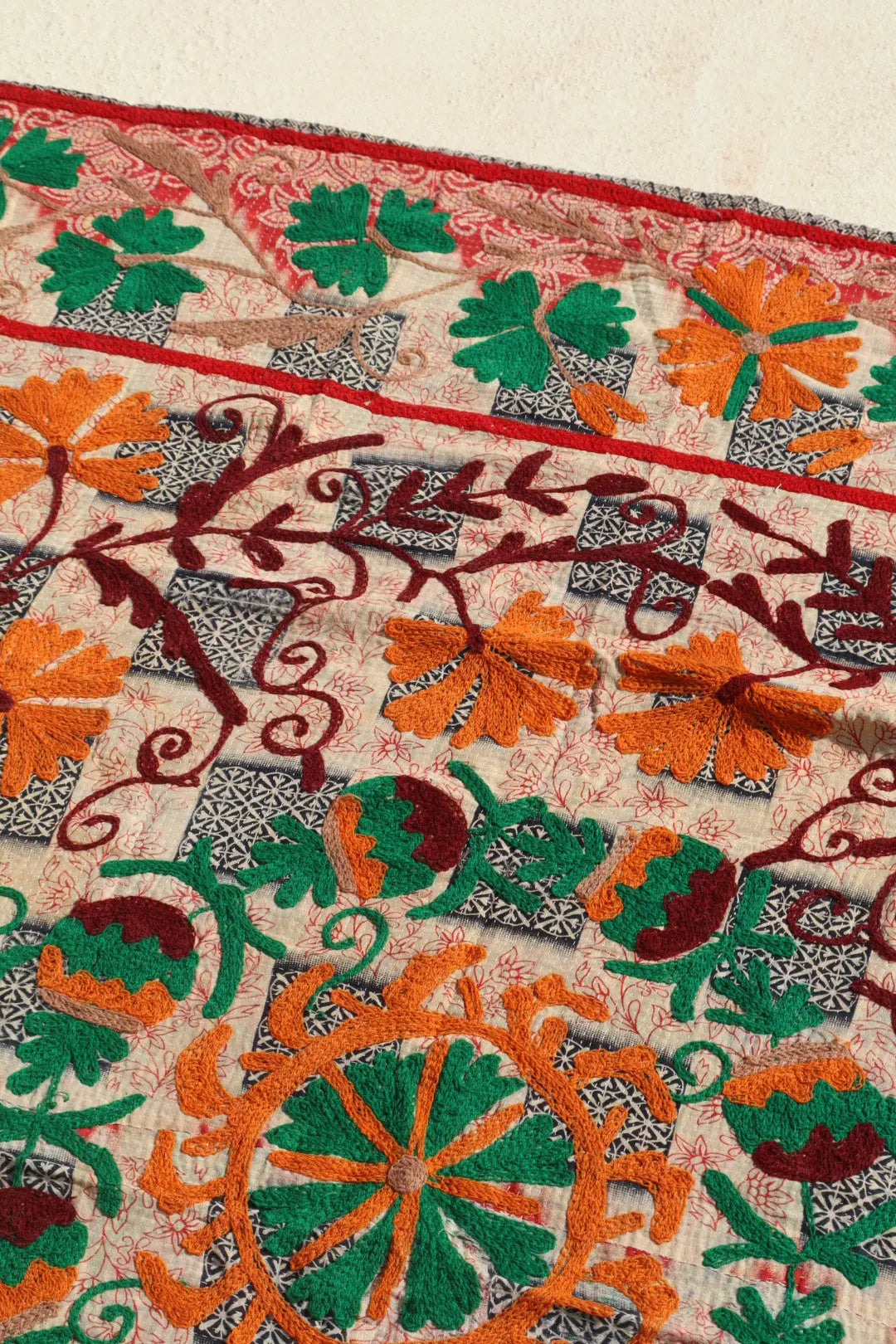 Kantha Suzani indien Brodé Pêche – Coton Néda