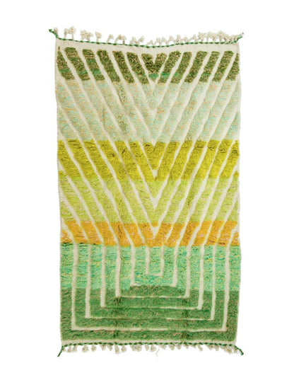 Tapis Berbère Béni Ouarain Moderne Dégradé Verts Orange Reliefs - 248 x 148 cm