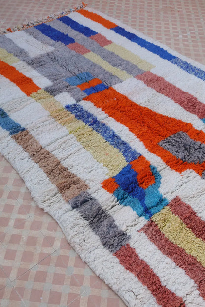 Tapis Berbère Azilal Écru Lignes Colorées- 249 x 157  cm Néda