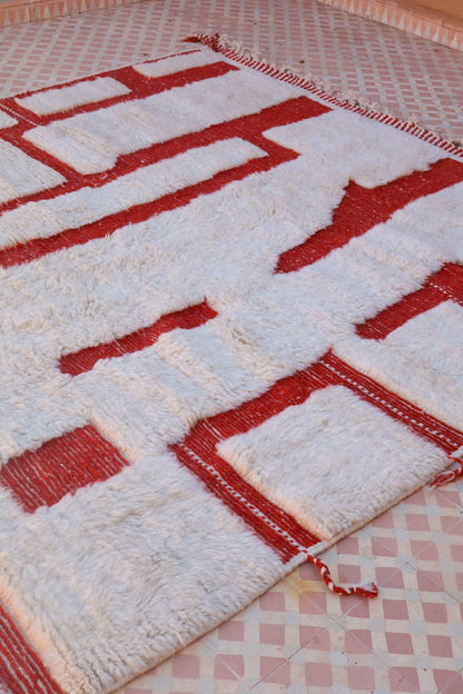 Alfombra béni béni ouarain patrones modernos de alivio rojo blanco - 318 x 220 cm