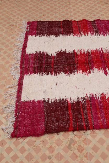 Tapis Berbère Kilim Boucherouite Bordeaux et Blanc - 236 x 139 cm Néda