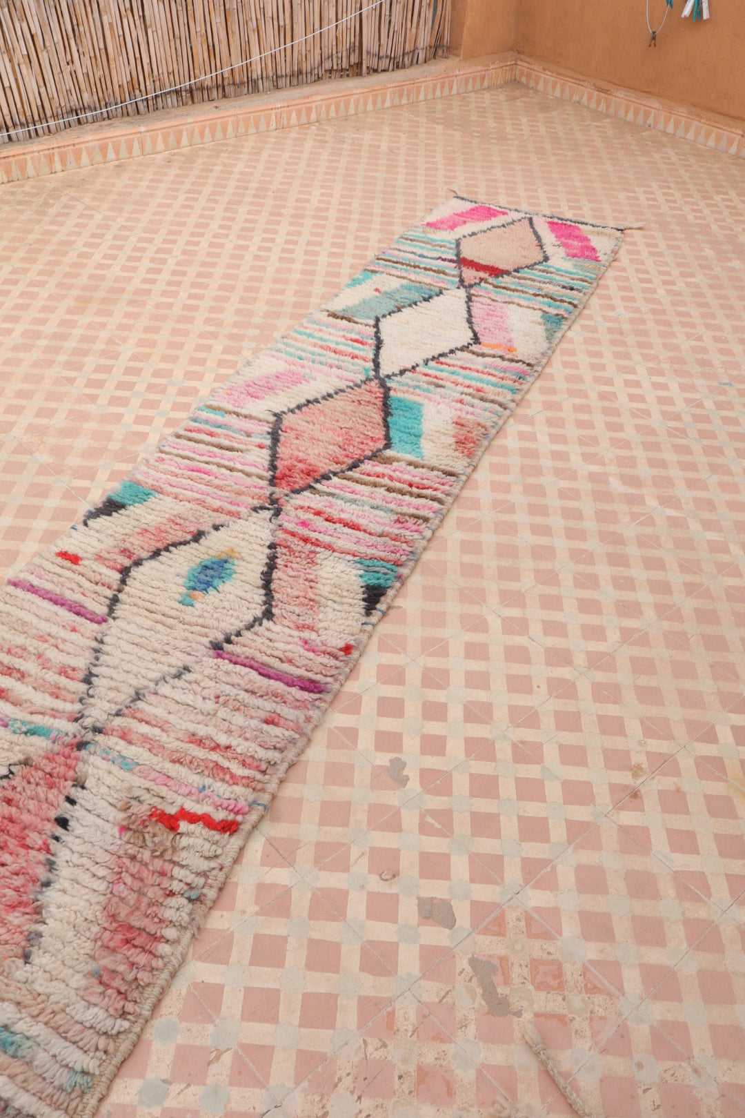 Tapis Couloir Boujad Marocain Coloré Losanges - 307 x 61 cm Néda