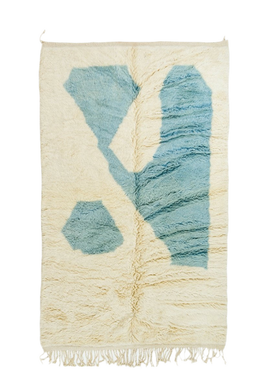 Tapis Berbère Mrirt Bleu Ciel et Blanc Moderne - 257 x 159 cm