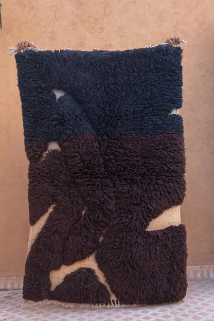 Tapis Berbère Béni Ouarain Marron Foncé et Noir Shaggy - 150 x 100 cm Néda