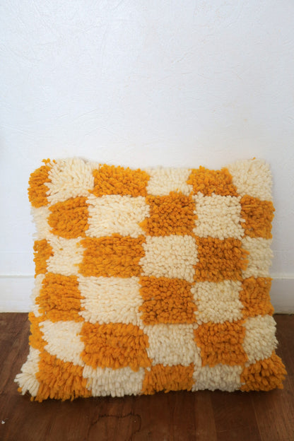 Coussin en Laine à Damiers AYA - Orange