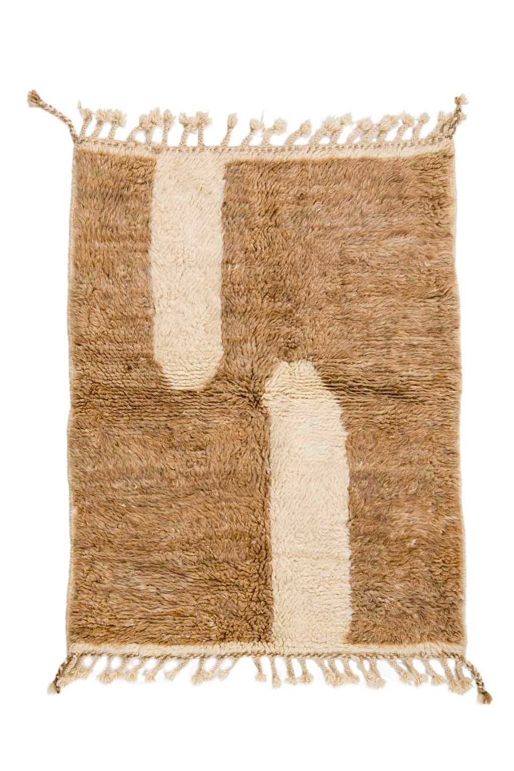 Tappeto berbero Beni Ouarain moderno colorato marrone beige scuro bianco - 158 x 115 cm