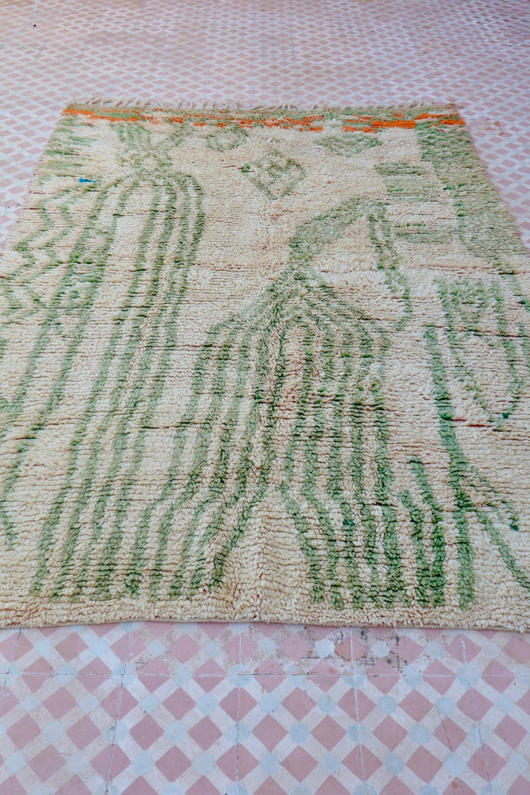 Alfombra Bereber Boujad Beige Verde Almendra y Naranja - 241 × 163 cm Néda
