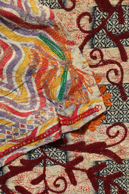 Kantha Suzani indien Brodé Pêche – Coton Néda