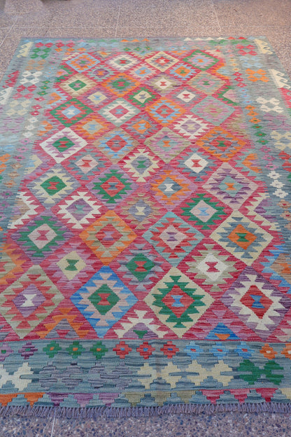 Alfombra de kilim afgano multicolor tradicional - 295 x 219 cm