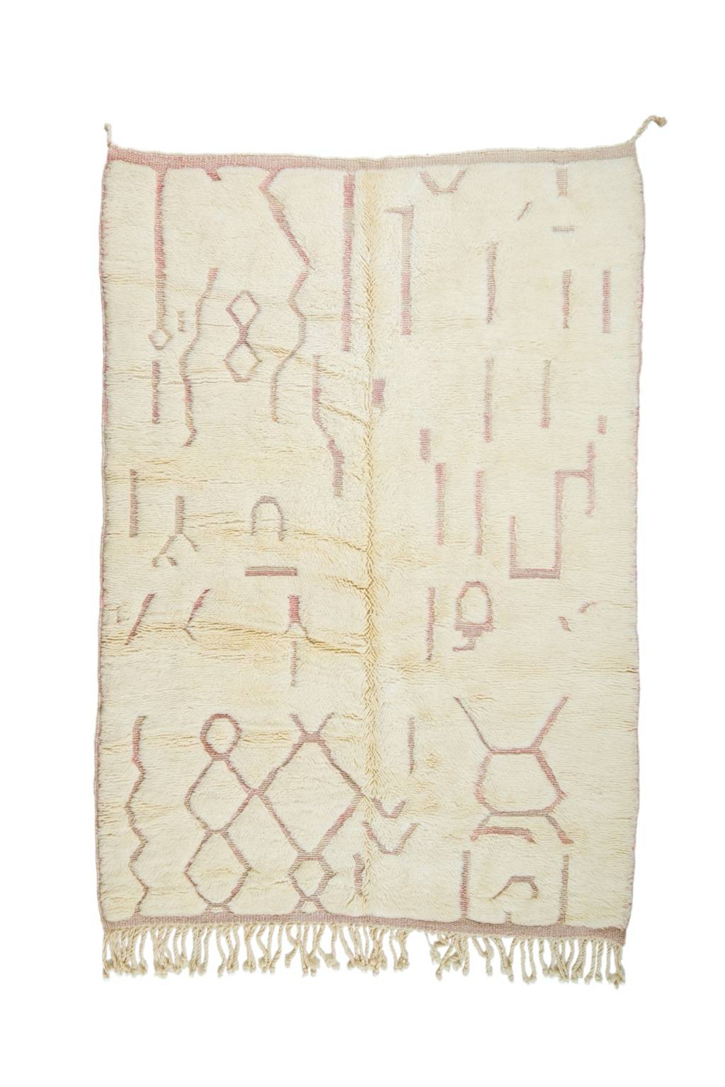 Tapis Berbère Mrirt Beige et Rosé Motifs Reliefs- 245 x 170 cm