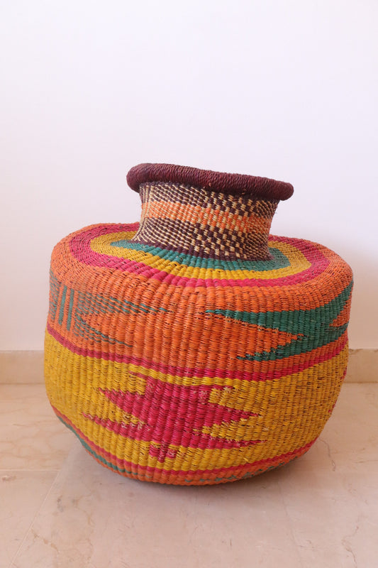 Panier Décoratif Africain Burkina Faso Rond - Multicolore