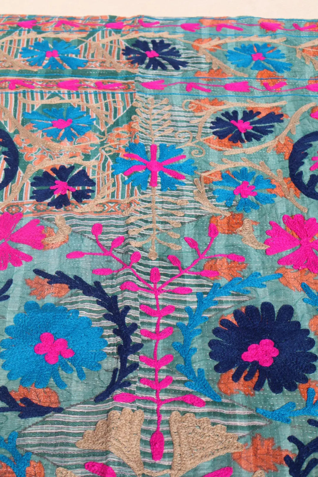 Kantha Suzani indien Brodé Multicolore Bleu– Coton Néda
