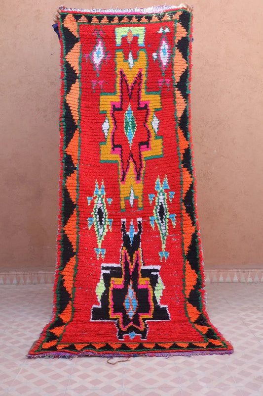 Tapis Berbère Azilal Vintage de Couloir Coloré Rouge Multicolore - 226 x 77 cm Néda