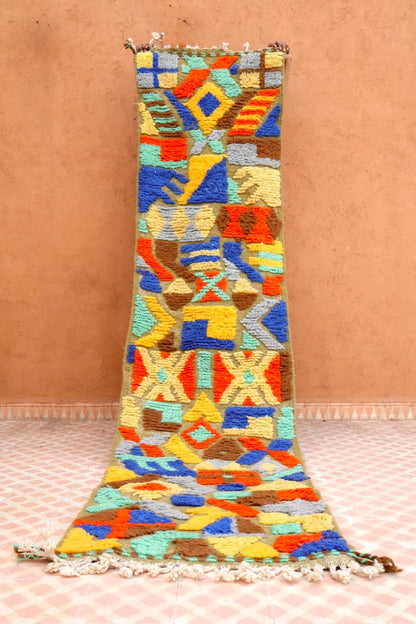 Tapis Berbère Couloir Béni Ouarain Multicolore en Reliefs- 303 x 77 cm Néda