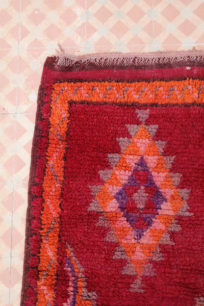 Tapis Berbère Boujaad Antique Bordeaux Orange - 204 x 105 cm Néda