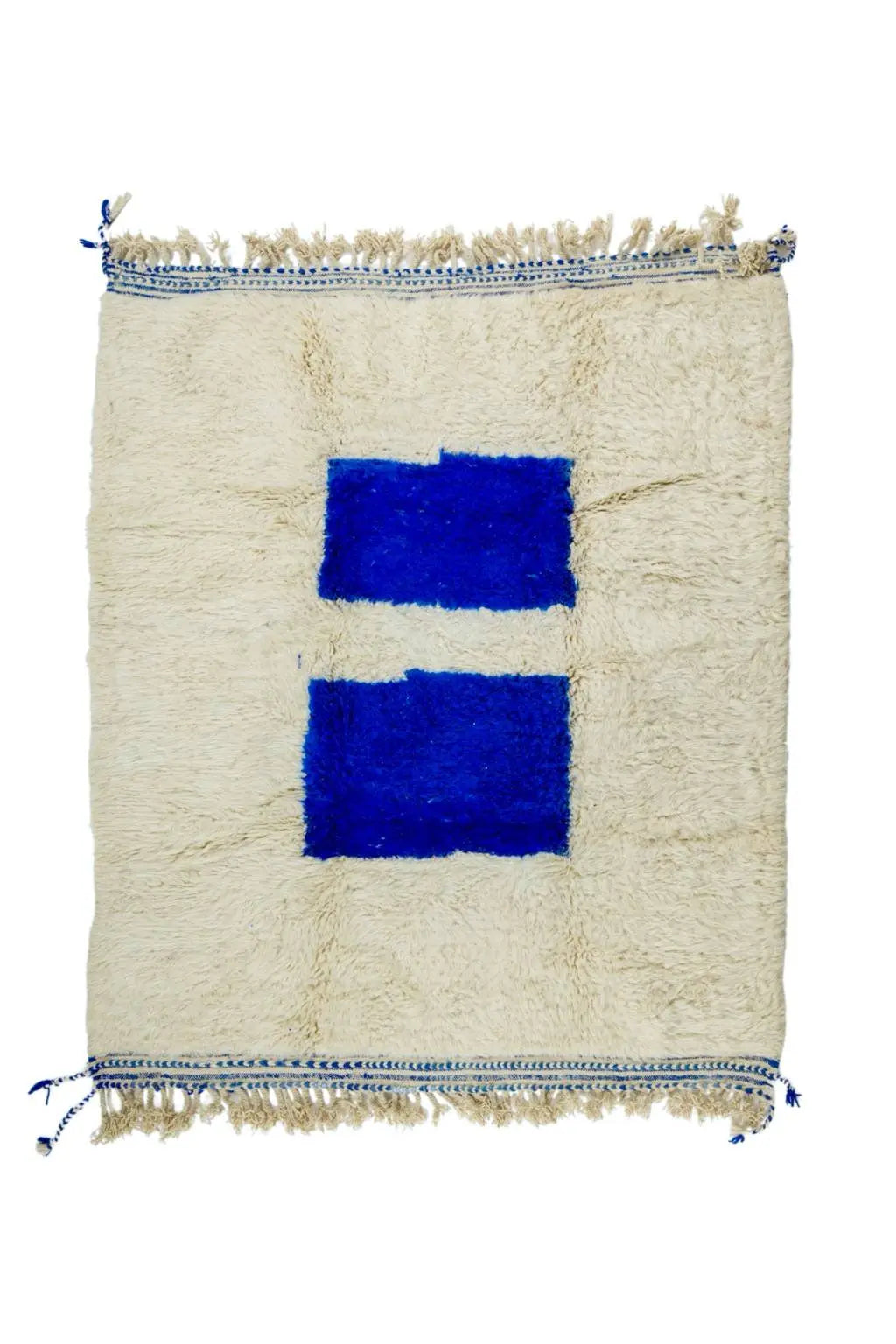 Tapis Berbère Béni Ouarain Blanc et  Bleu Majorelle Moderne- 190 x 220 cm Néda