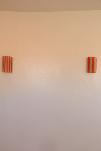 Orange and Natural Striped Raffia Wall Sconces