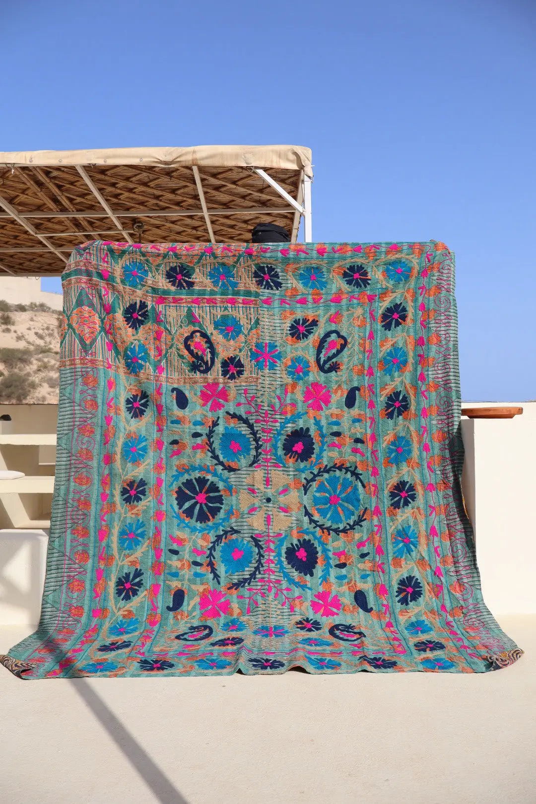 Kantha Suzani indien Brodé Multicolore Bleu– Coton Néda