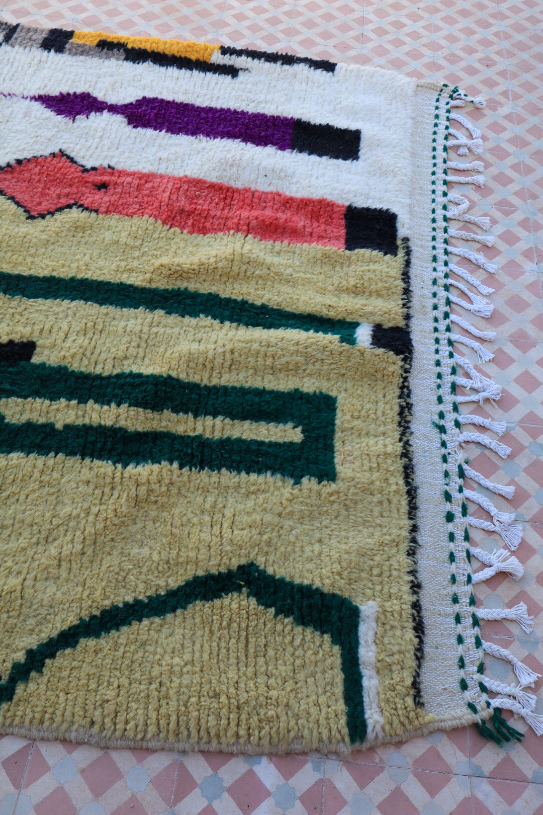 Berber boujaad Green Multicolored patterns - 246 x 175 cm