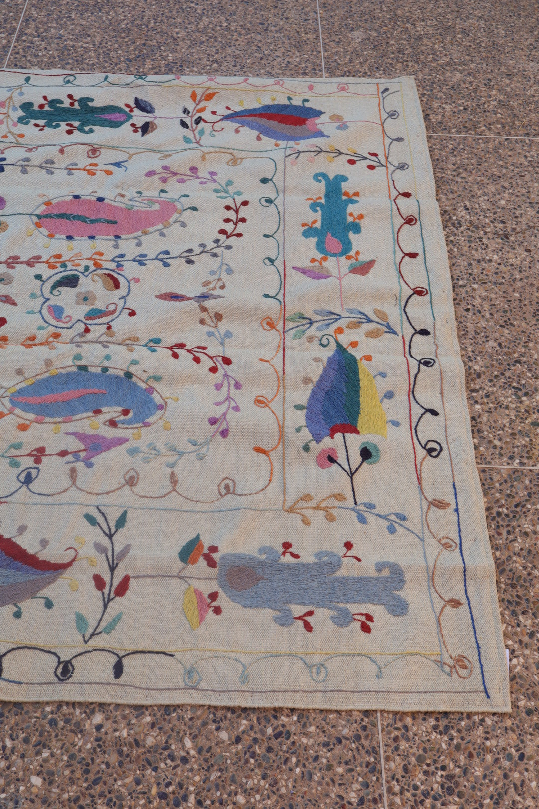 Kilim Afghan Suzani White Multicolor - 231 x 165 cm Alfombra