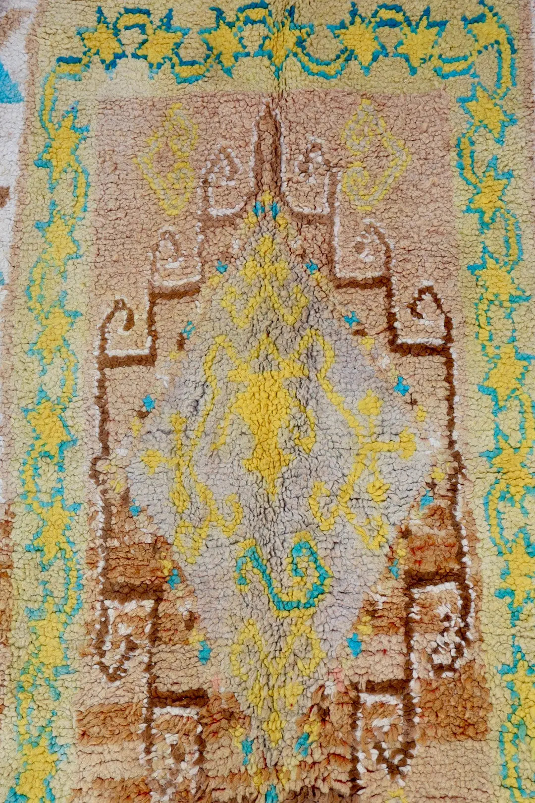 Tapis Berbère Ancien Jaune Pâle Beige Bleu- 345 x 193 cm Néda