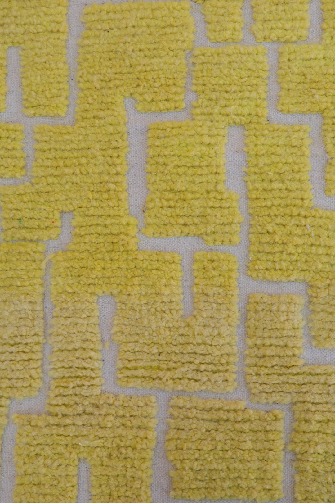 Béni Berber carpet Ouarain of yellow lemon corridor patterns dug abstract- 304 x 80 cm