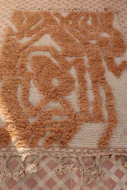 Tapis Berbère Beige à Reliefs Abstrait Béni Ouarain- 162 x 110 cm Néda