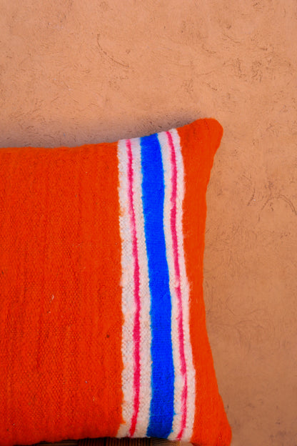 Cushion de lana a rayas ELA - naranja rosa