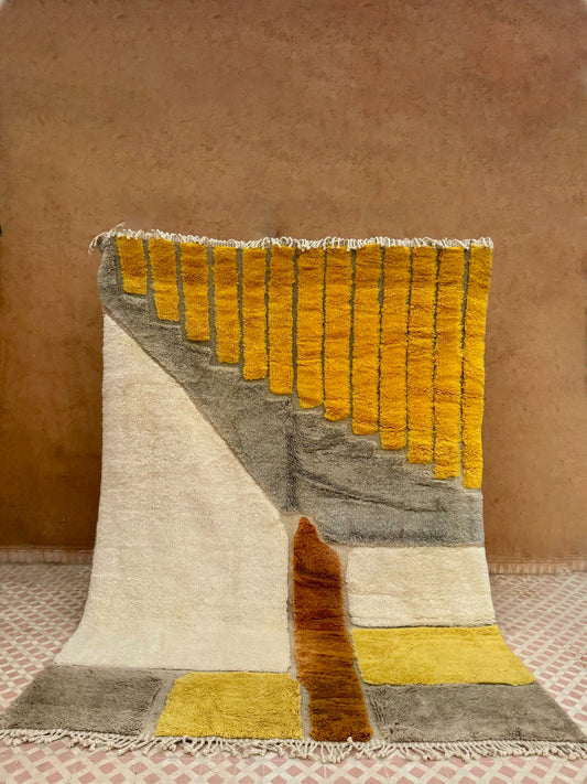 Tapis Berbère Mrirt Coloré Jaune Marron Gris- 290 x 214 cm