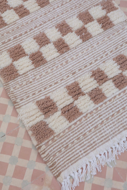 Par de alfombras bereberes Kilim Zanafi Damier Beige/Blanco - Alfombras de cama 