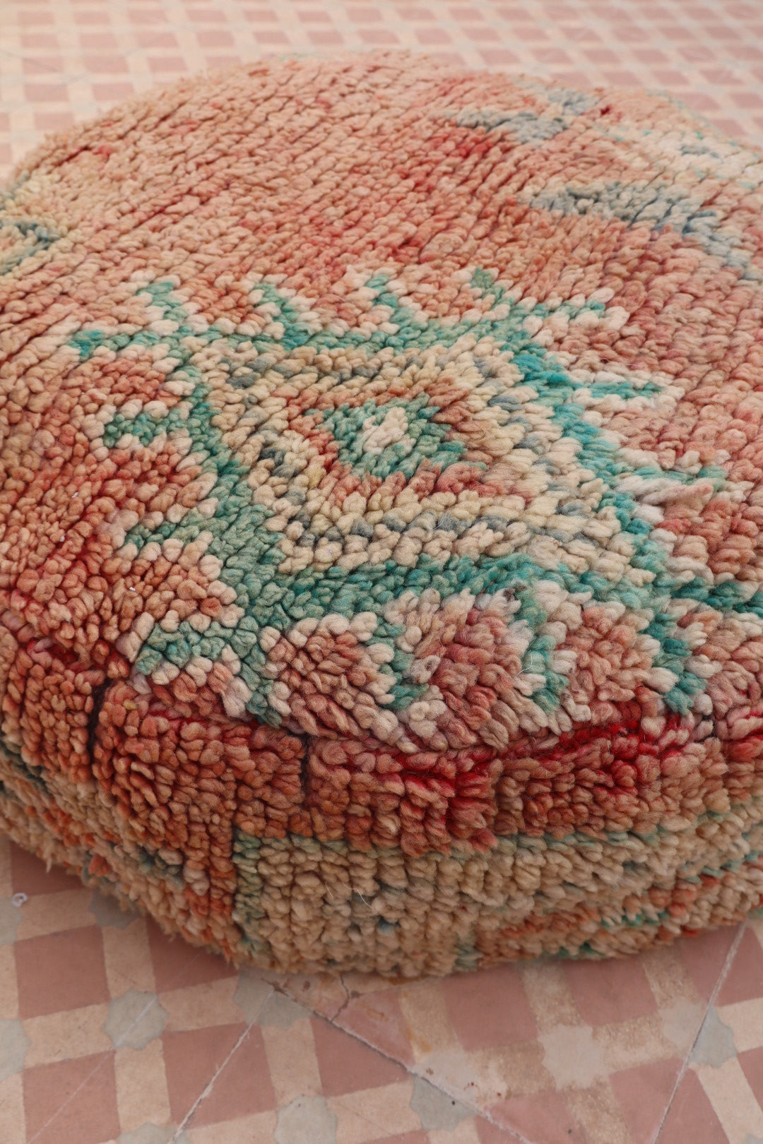Pouf Berbère Rond BeigeTerracotta à Motifs Néda