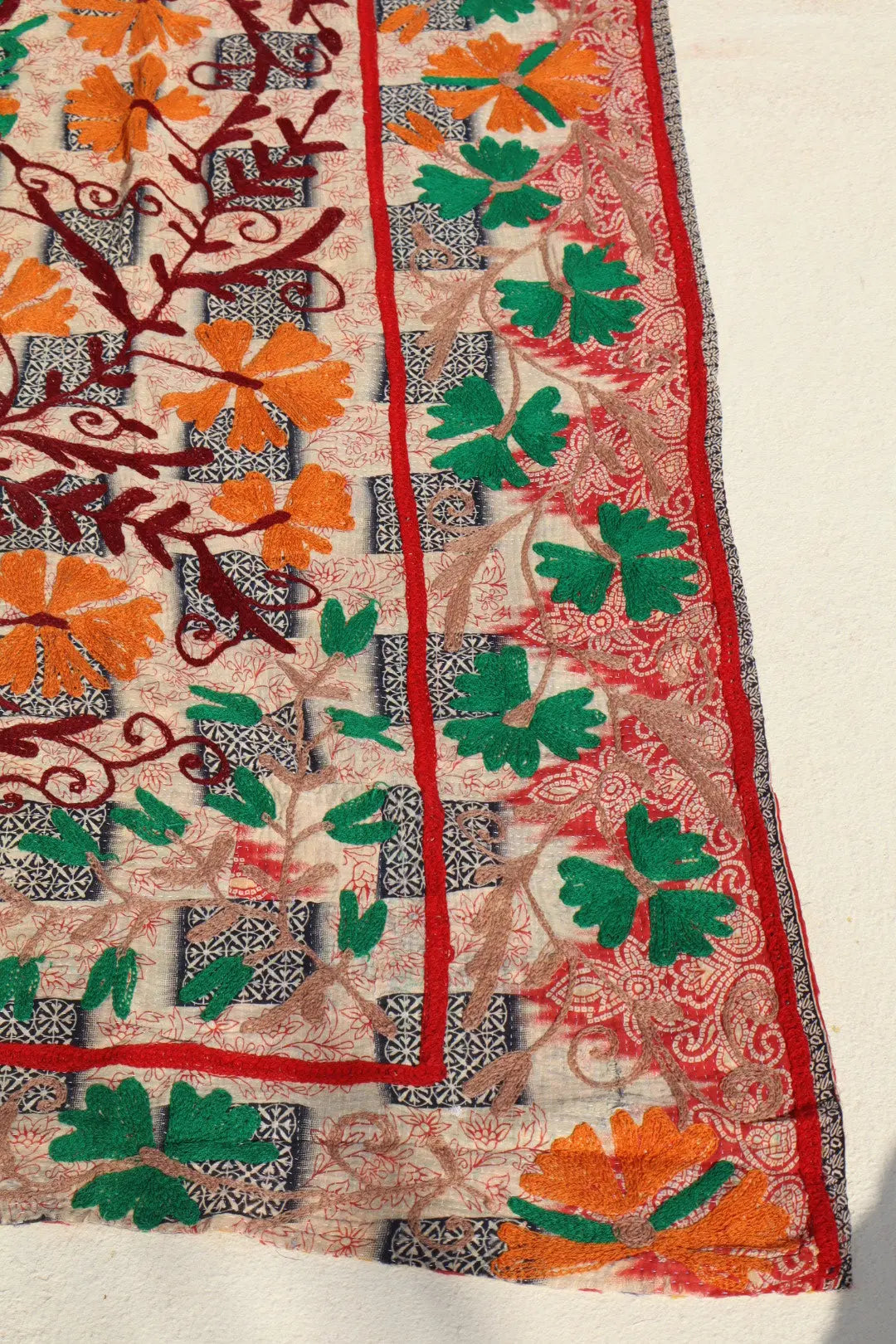 Kantha Suzani indien Brodé Pêche – Coton Néda