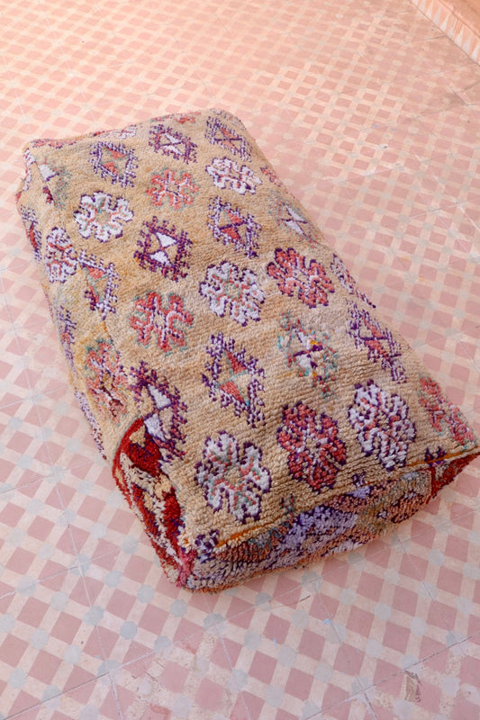 Pouf Berbère XL Beige Foncé à Motifs Néda