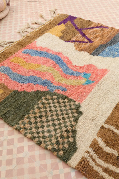 Tapis Berbère Abstrait Coloré Béni Ouarain Qualité Supérieure - 208 x 153 cm Néda