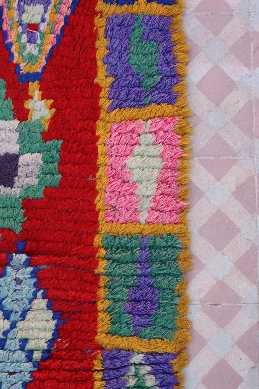 Tapis Berbère Azilal Vintage de Couloir Coloré Rouge - 214 x 91 cm Néda