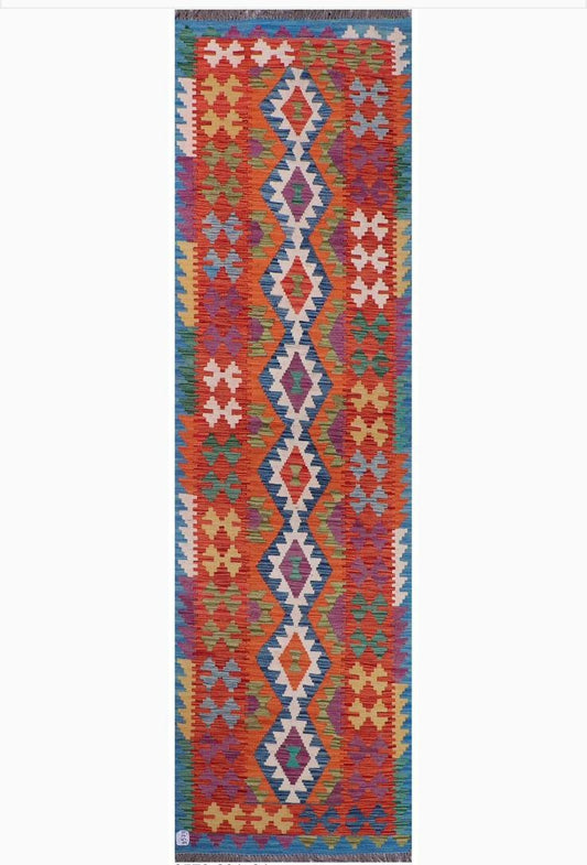 Tapis kilim afghan de couloir multicolore en laine fait-main 