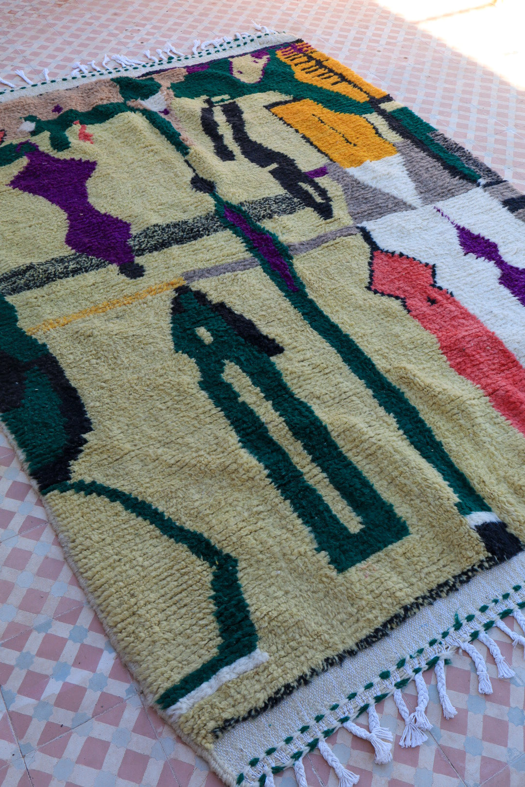 Berber boujaad Green Multicolored patterns - 246 x 175 cm