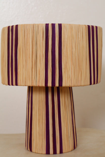 Table lamp in Purple and Natural Striped Raffia - "LUZ