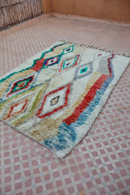 Tapis Berbère Boujaad Blanc Motifs Colorés - 222 x 146 cm Néda