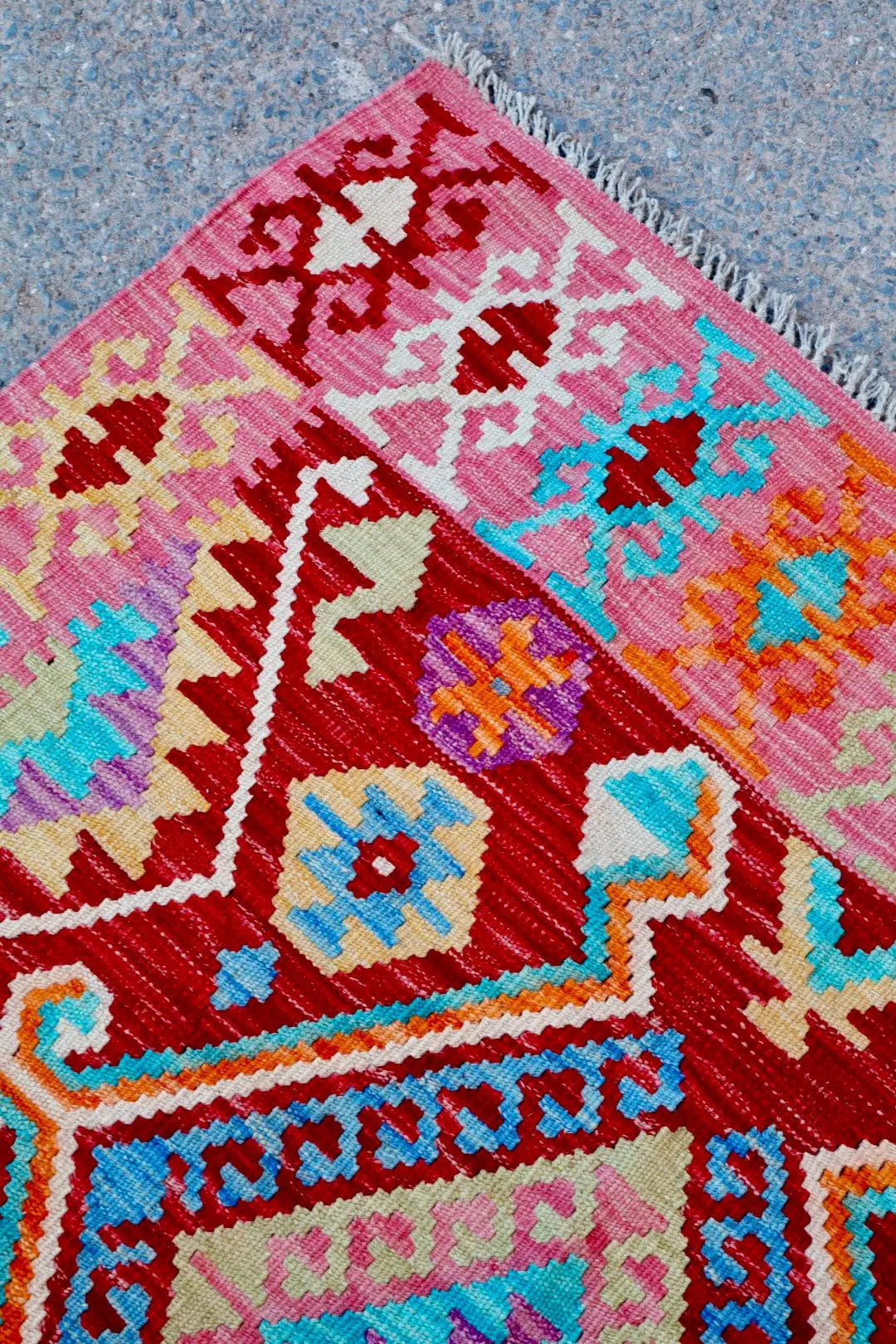 Tapis Kilim Afghan Traditionnel Rouge Rose - 178 x 125 cm Néda