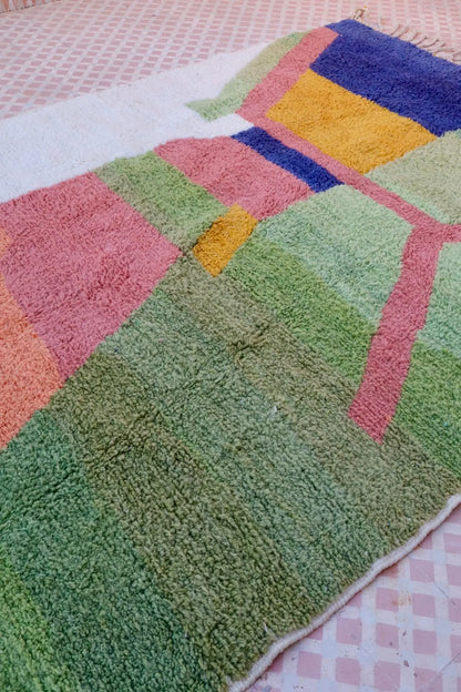 Tapis Berbère Béni Ouarain Coloré  Moderne Bleu Vert Rose Jaune- 300 x 219 cm Néda