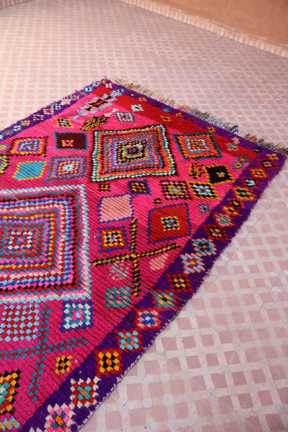 Tapis Berbère Azilal Vintage Coloré Rose - 240 x 139 cm Néda