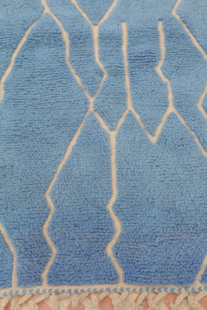 Tapis Berbère Béni Ouarain Bleu Glacier Motifs Reliefs - 152 x 100 cm Néda