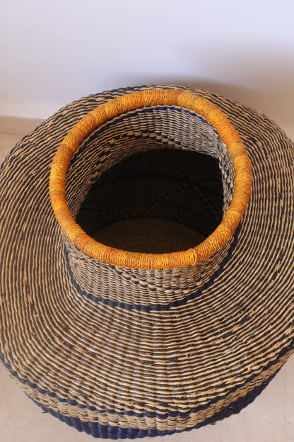 African decorative basket Burkina Faso Round - Mustard